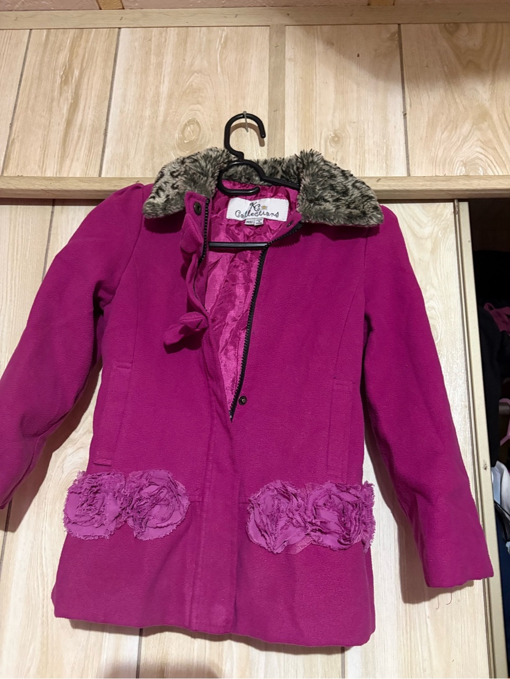 Golddreams Fuchsia Faux Fur Collar Girls' Pea Coat